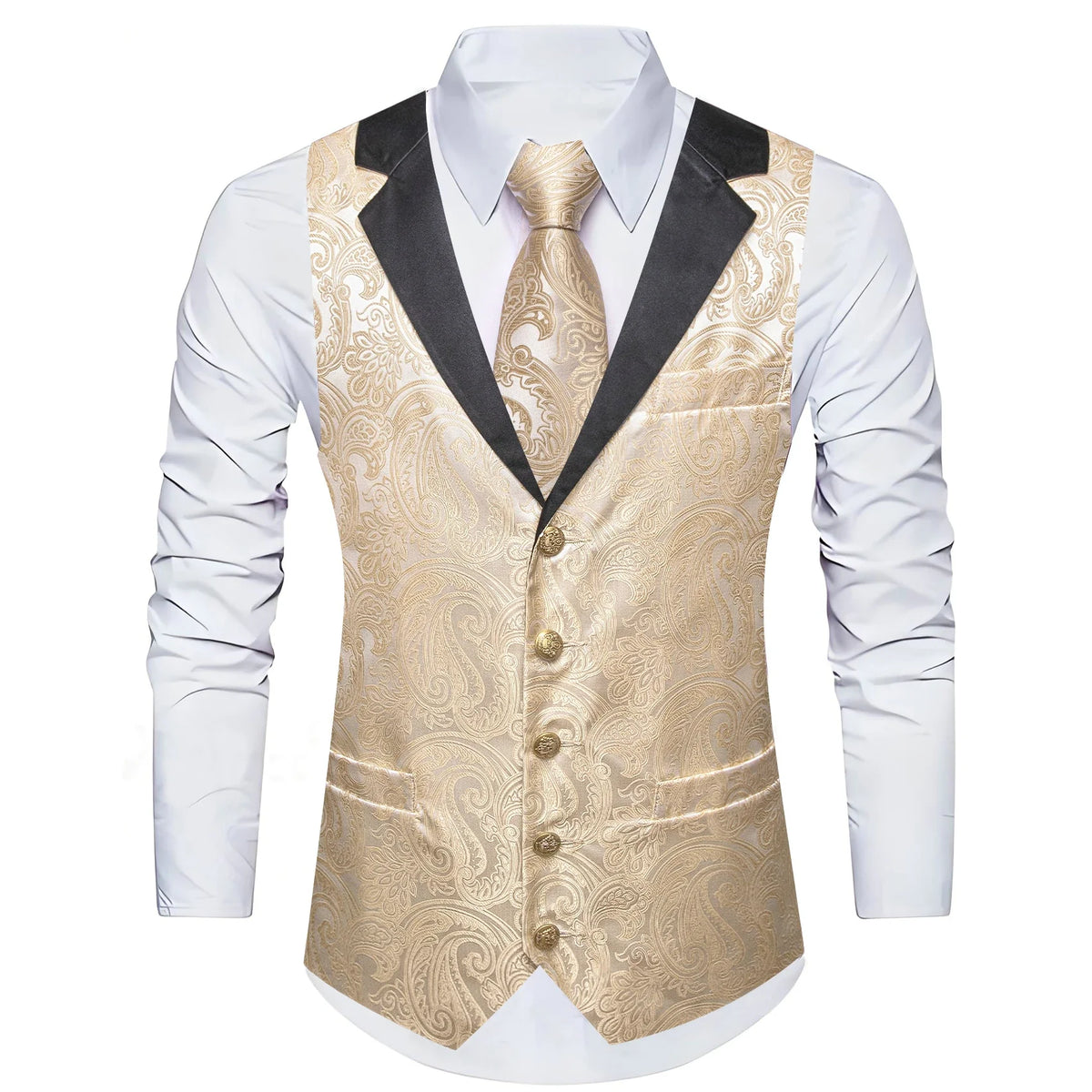 Men's Jacquard Paisley Vest Single Breasted Waistcoat with Bowtie — Formal Wedding & Party Suit Vest