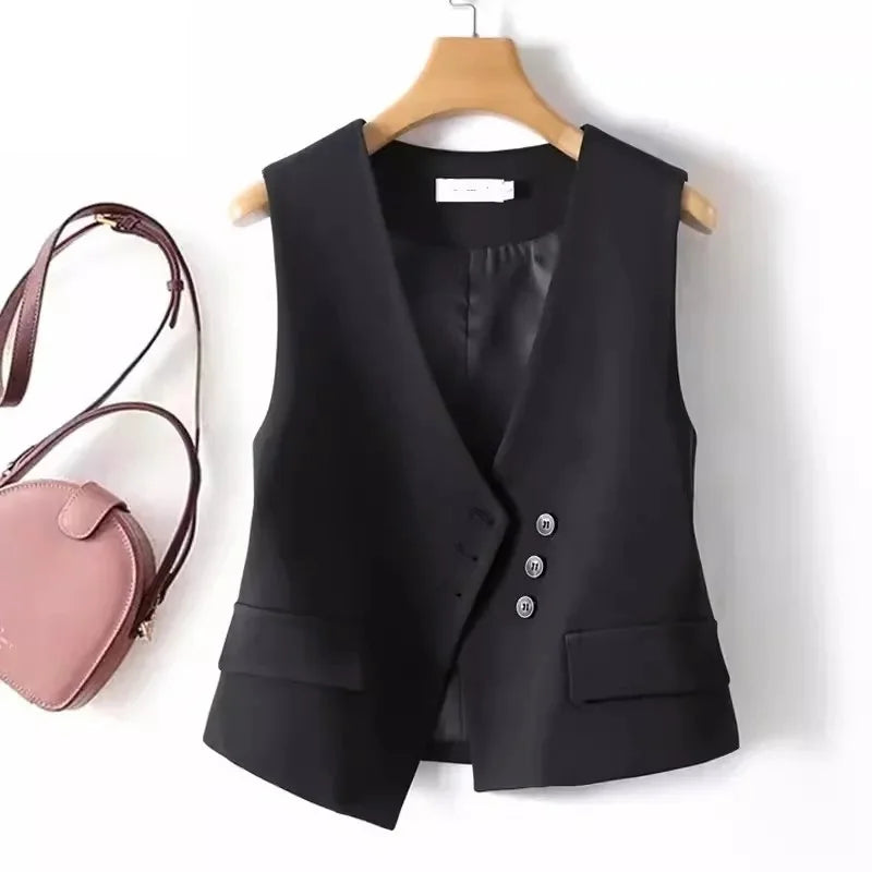 Women's Blazer Vest Spring Autumn Coats Irregular Tank Top V-neck Sleeveless Suit Vest Jacket Female Waistcoat Outerwear