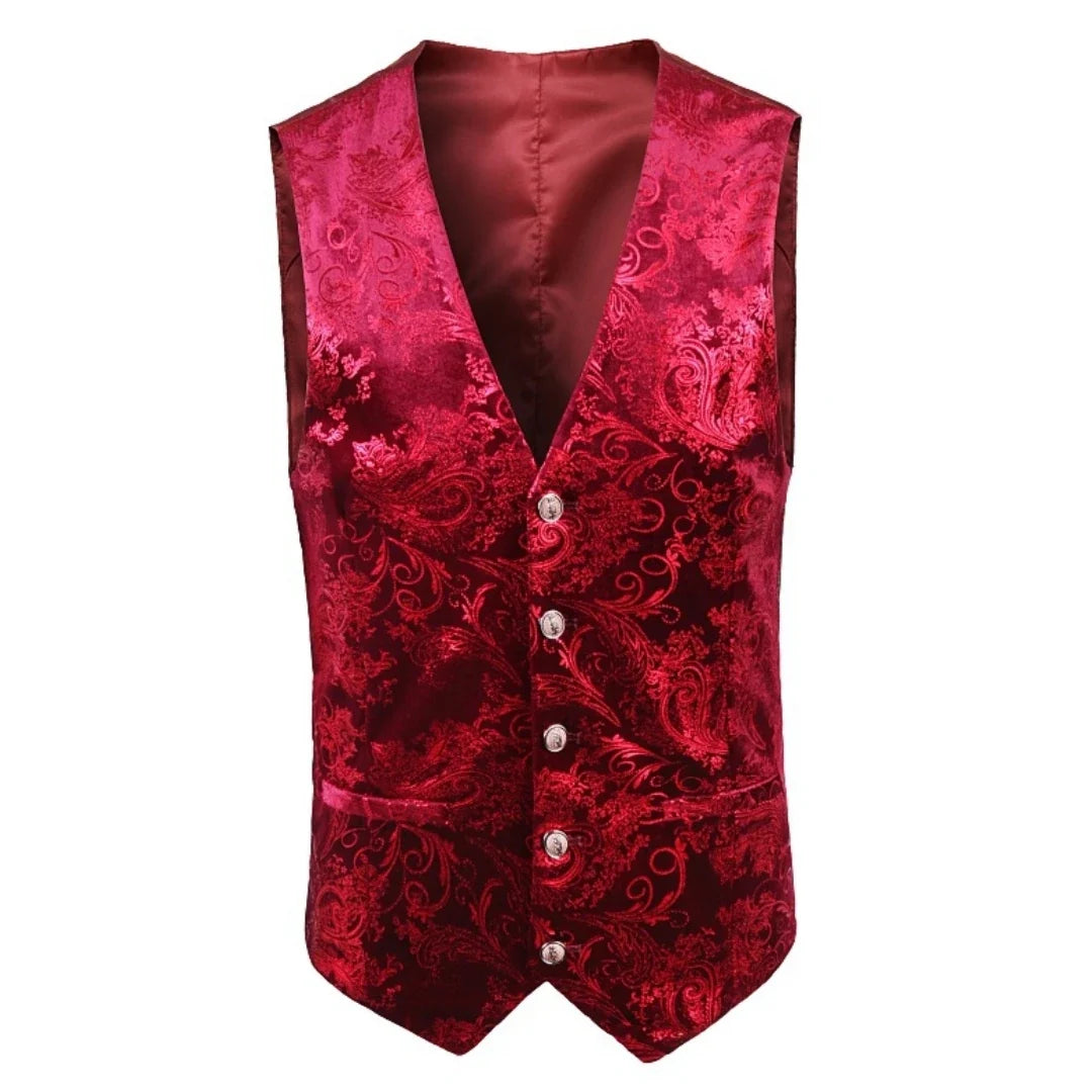 Men's Floral Applique Vest – Single Button Waistcoat for Wedding, Banquet & Performance