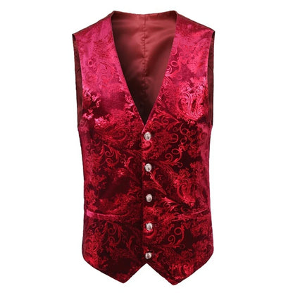 Men's Floral Applique Vest – Single Button Waistcoat for Wedding, Banquet & Performance