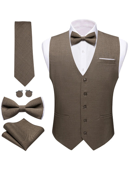 Men's Formal Vest Set 5-Piece Satin Waistcoat with Tie for Weddings and Business