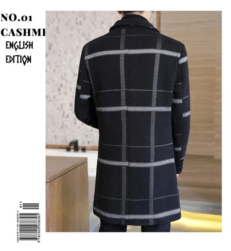 Korean Fashion Woolen Coat Men's Mid-Length Slim-Fit Trench Youth Business Casual 2023 Autumn Winter New Style