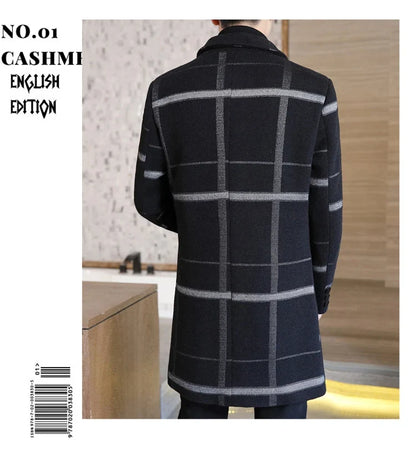 Korean Fashion Woolen Coat Men's Mid-Length Slim-Fit Trench Youth Business Casual 2023 Autumn Winter New Style