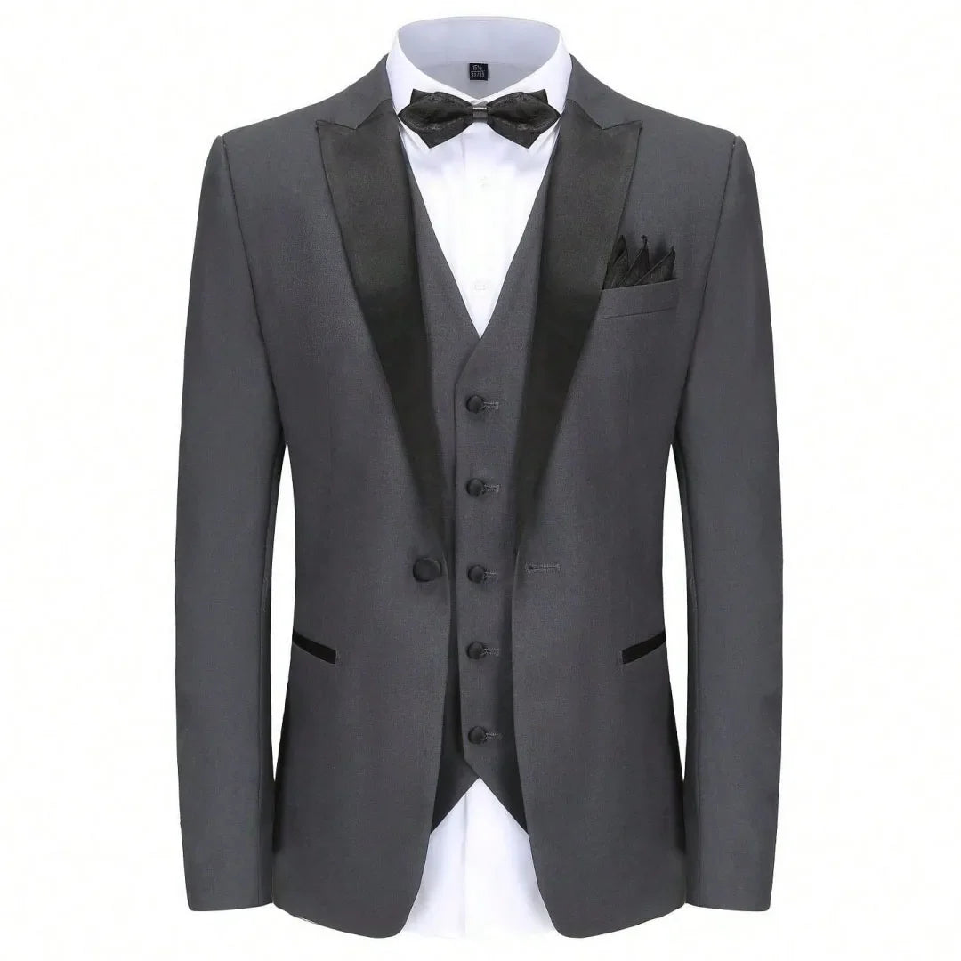 Men Suit 3 Pieces Beige With Black Lapel Single Button For Wedding Business Banquet Party Work Office Jacket Vest Pnats