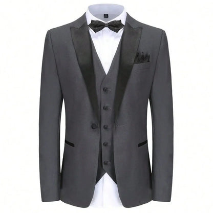 Men Suit 3 Pieces Beige With Black Lapel Single Button For Wedding Business Banquet Party Work Office Jacket Vest Pnats