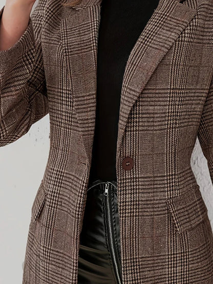Women's Color-Block Plaid Flat-Lapel Single-Breasted Blazer