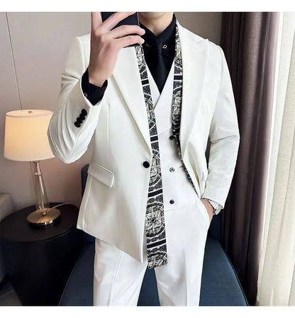 Double Collar Suit Set 3 Pieces Business Formal Casual Suits Vest Trousers Office Work Party Prom Wedding Groomsmen Clothing