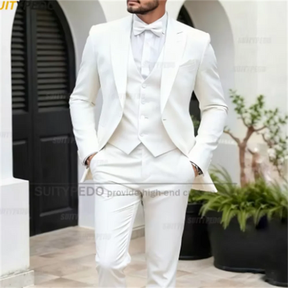 Elegant Men's Suit Set 3 Pieces Blazer Vest Pants Fashion Wedding Birthday Party Groom Homme Costume Formal Peak Lapel Tuxedos