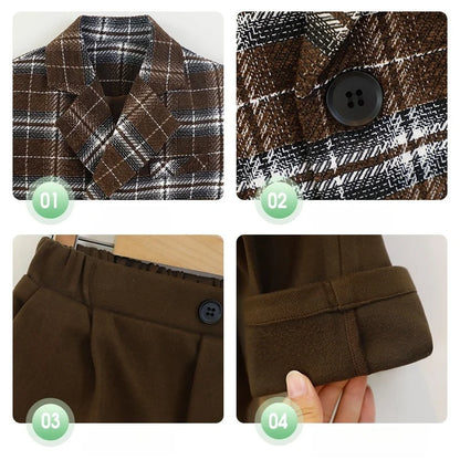 Flower Boys Wedding Outfit Boys Plaid Suit Autumn Winter Blazers Jacket Trousers Set Kids Piano Performance Tuxedo