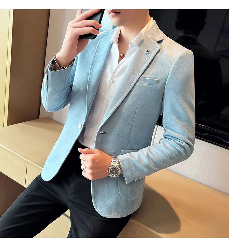 British Style Autumn Suede Business Casual Suit Jacket for Men High Quality Social Office Blazers Wedding Groom Dress Coats