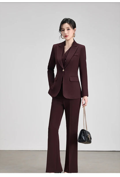 Autumn New Elegant Chic Business Formal Outfit for Women Long Sleeve Blazer and Pants Two Piece Matching Sets Trousers Suit