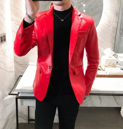 Thin Leather Man Suits and Blazers Simple Breasted Clothing Handsome Classic Menswear High Quality Coats Casual Jacket for Men
