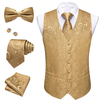 Men's Jacquard Suit Vest Set with Tie, Bow Tie, Pocket Square & Cufflinks – Wedding & Formal