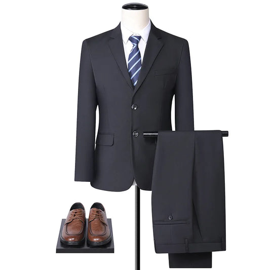 Black Men's 2-piece Suit Single Breasted Plus Size Suit Set Blazer Pants Mail Formal Business Suits Banquet Dress Groomsman Suit