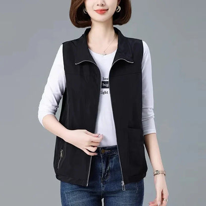 Spring Autumn Women's Vest Jacket Coats 2025 New Solid Sleeveless Jacket Female Waistcoat Casual Tops Outerwear Chaleco Mujer