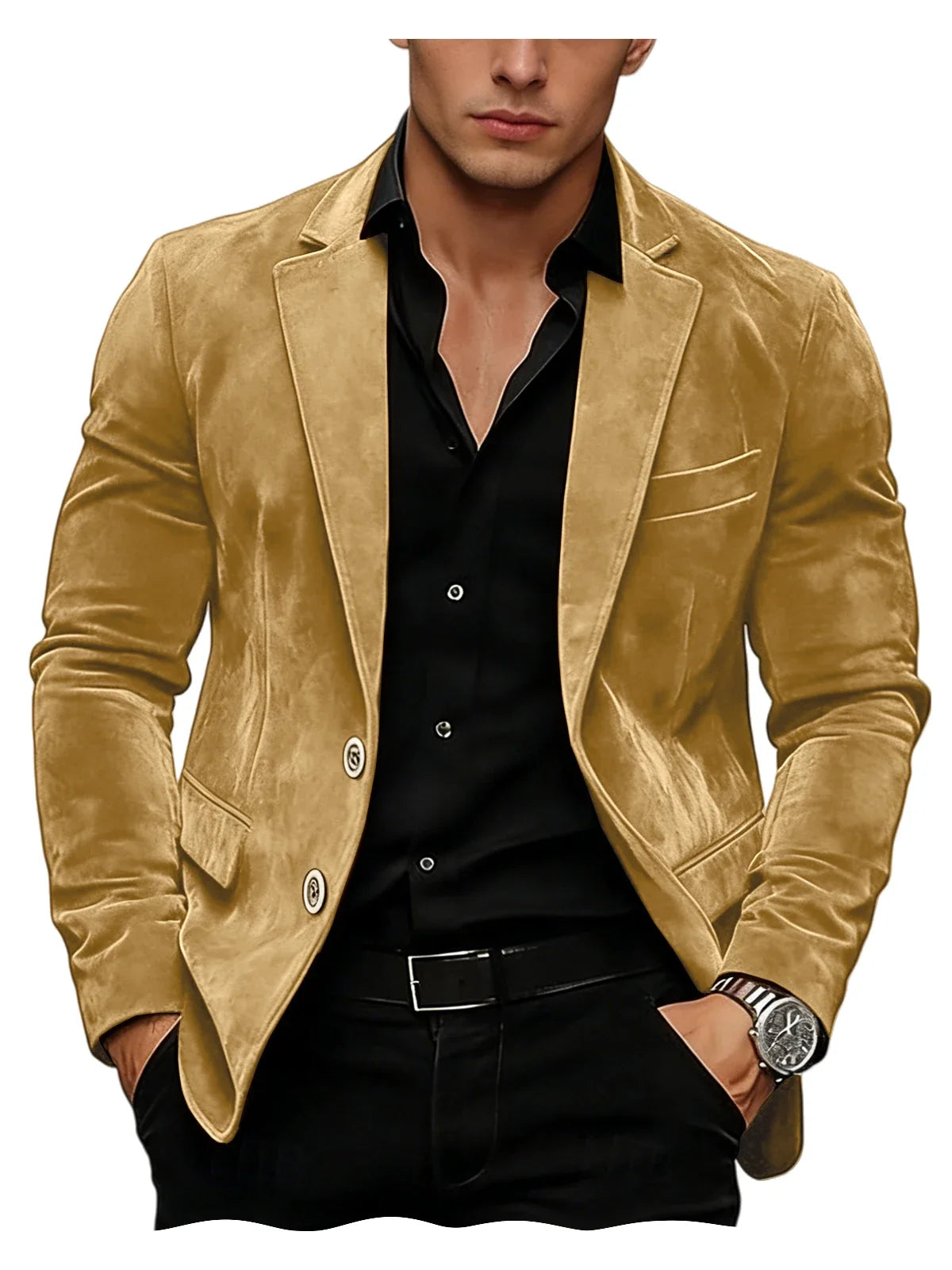 Men Suede Blazer Two Buttons Slim Fit Casual Formal Jacket Wedding Party Dinner Gentleman Sport Coat