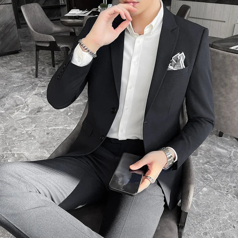 2025 Slim Fit Three-Piece Business Suit Set High-End Korean Style Wedding Groom Party Dress Suit Vest Trousers M-4XL