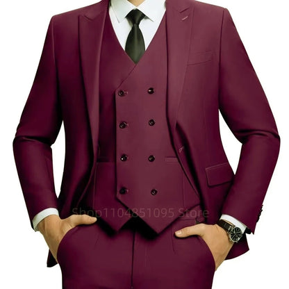 Men's Linen 3-Piece Slim Fit Suit – Blue & Beige | Peak Lapel