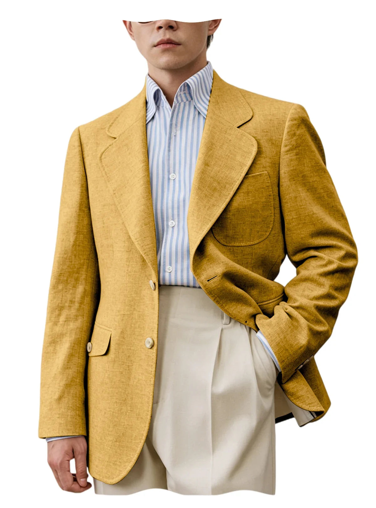 Men's Linen Blend Blazer – Single Breasted Casual Business Jacket for Office & Summer Occasions