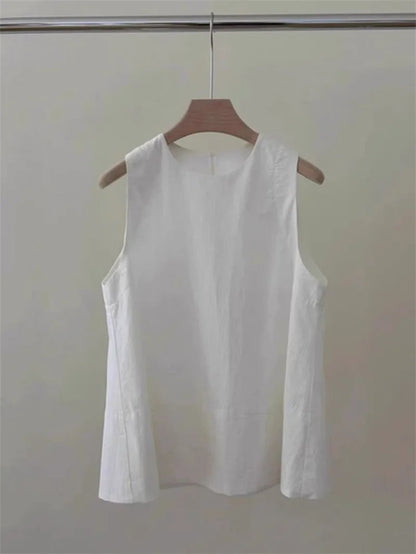 Korean Lady Fashion Solid Color Pullover Vest Shirt Summer Women Round Neck Sleeveless Spring Female Casual Short Waistcoat Tops