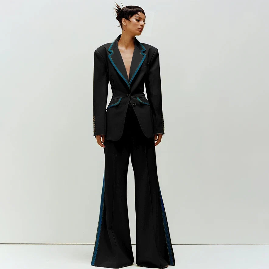 Women's Suit Slim Fit Two Piece(Blazer+Flare Trousers) Pants Set Professional Business Workwear Daily Outfit Suits for Ladies