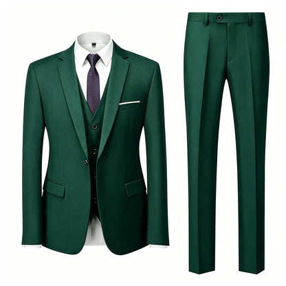 ( Jacket+Vest+Pants ) Brand Solid Color Formal Office Business Men's Suit Groom Wedding Dress Party Male Casual Suits