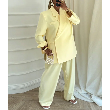 Casual Women's Suit Incline Single Button Notch Lapel Classic Fashion Outfit Jacket Pants Office Work Daily Party Suit Set