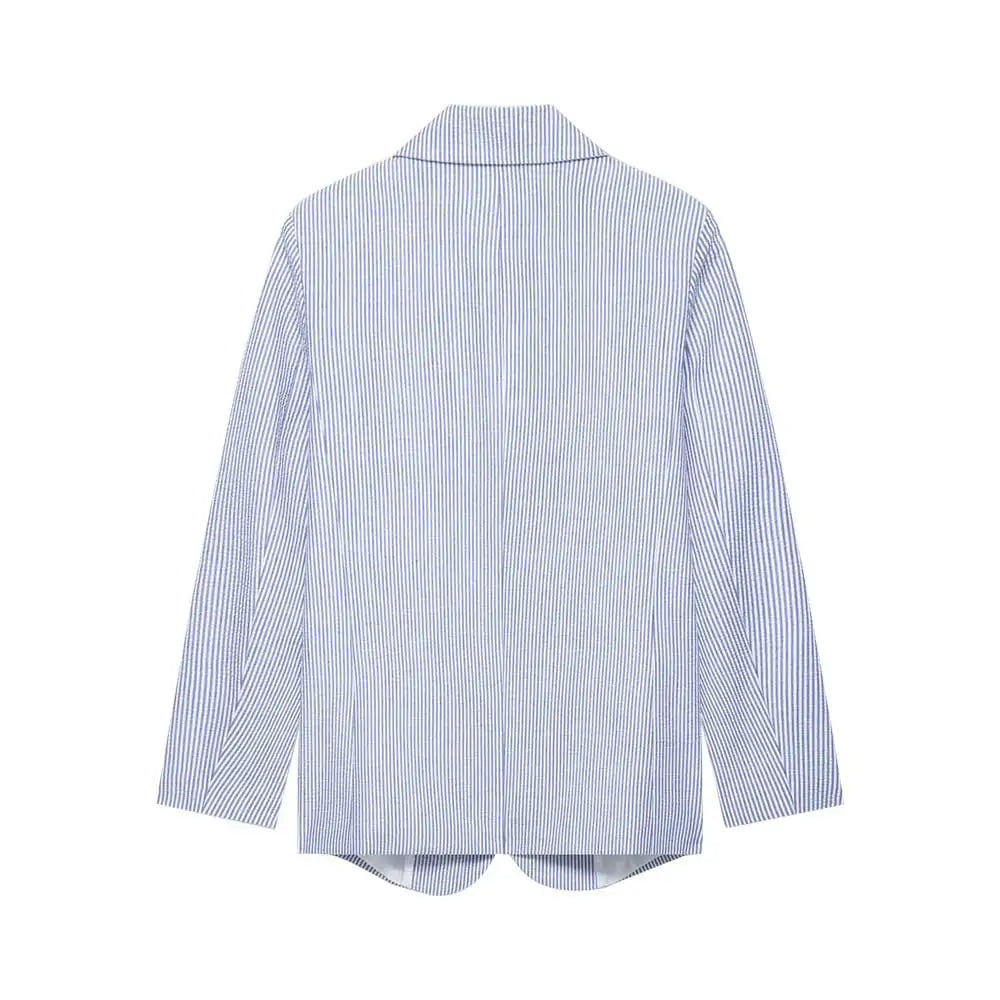 Women's Fashion Striped Blazer Coat with Front Buttons, Long Sleeve, Female Outerwear for Office and Business Wear