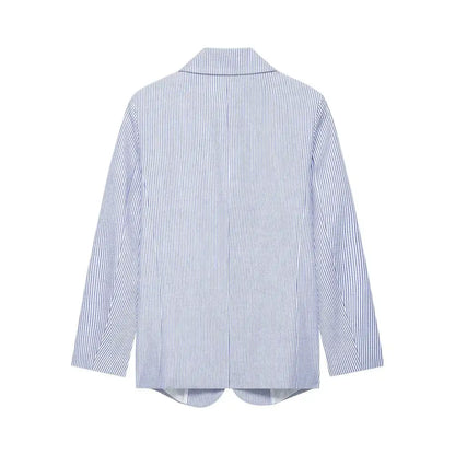 Women's Fashion Striped Blazer Coat with Front Buttons, Long Sleeve, Female Outerwear for Office and Business Wear
