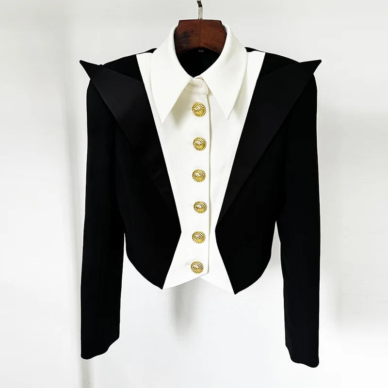 Women Short Blazer Color Block Single Breasted Slim Fit Jacket Turn-down Collar Elegant Coat New Spring Autumn 2026 HK19240
