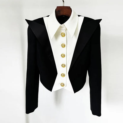 Women Short Blazer Color Block Single Breasted Slim Fit Jacket Turn-down Collar Elegant Coat New Spring Autumn 2026 HK19240