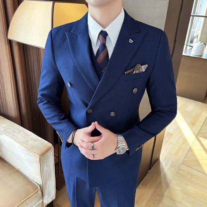 Men's Double Breasted Three Piece Wedding Suit – Slim Fit Smart Casual