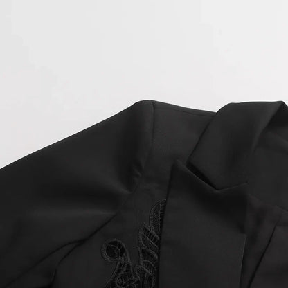 2026 Spring New Women Light Luxury Blazer High-End Lace Patchwork Hollow Out Waist Cinching Slim Fit Elegant Jacket HK18570