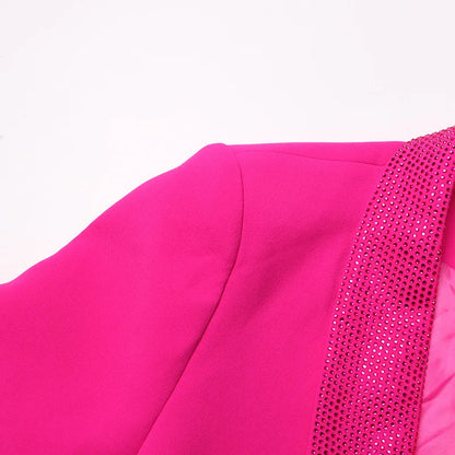 Spring Autumn New Women Blazer Turn-down Collar Studded Diamonds Single Button Cuff Spliced Feather Luxury Ins Coat HK16316