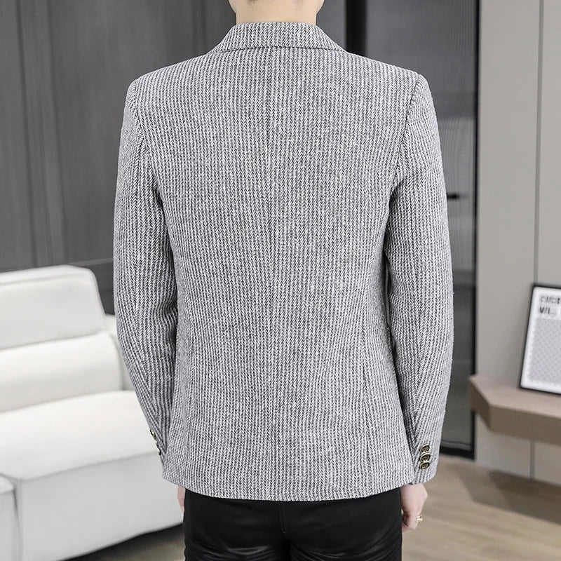 2025 Autumn Men's Casual Suit Jacket Fashion Slim Fit Striped Blazers Streetwear Social Business Versatile Formal Dress Coats