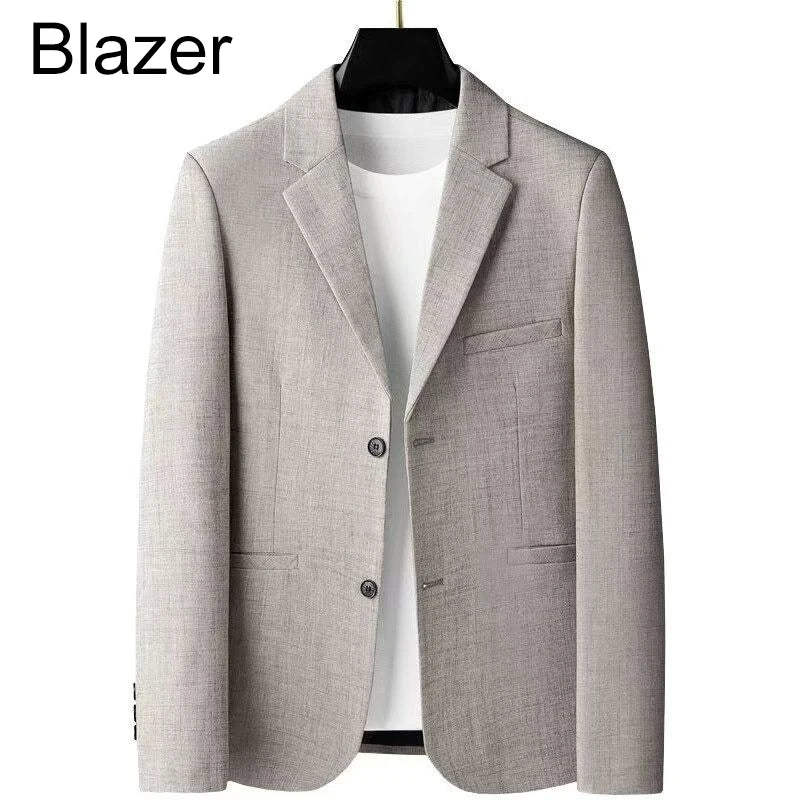 KIDWHXR Man Suit Coat Korean Solid Color Single-breasted Male Blazer Slim Long Sleeve Breathable Business Casual Men Outerwear