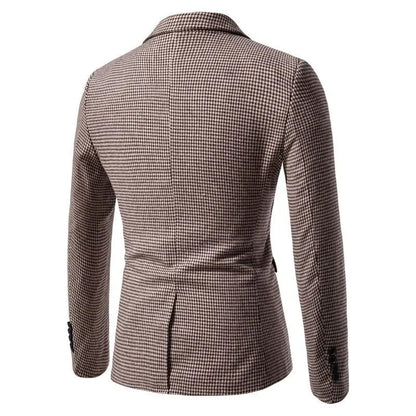 KIDWHXR 2026 Autumn Man Blazer Retro Plaid Single-breasted Male Outerwear Slim Long Sleeve Business Casual Men Suit Jacket