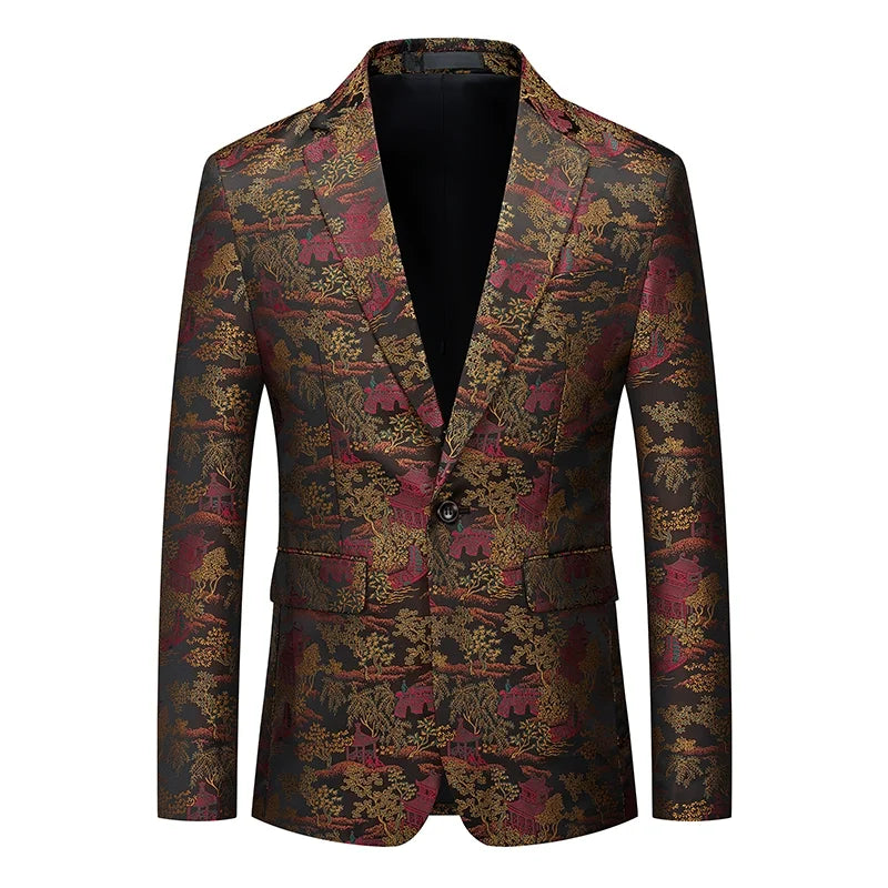 Men's Jacquard Blazer Slim Fit Single Breasted Smart Casual & Formal Wedding Jacket
