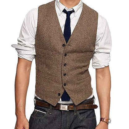 Men's Herringbone Slim Fit Vest – Groomsmen Waistcoat for Weddings & Formal Events