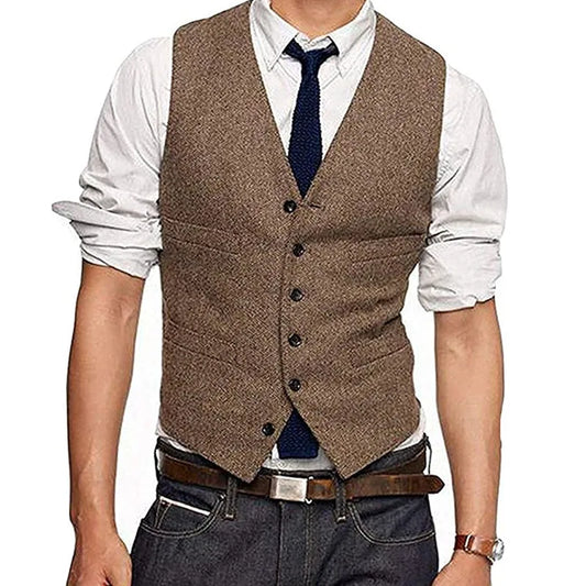 Men's Herringbone Slim Fit Vest – Groomsmen Waistcoat for Weddings & Formal Events