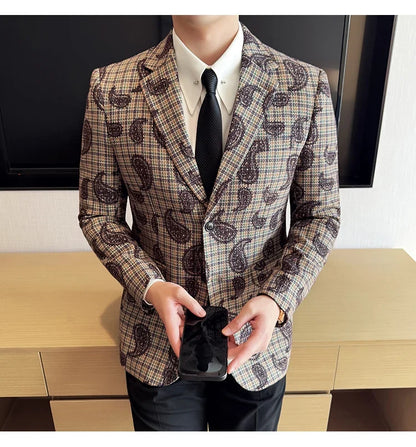 2025 Fashion Embroidery Jacquard Suit Jacket Korean Style Slim Fit Business Formal Social Prom Party Tuxedos Men Clothing 5XL-M