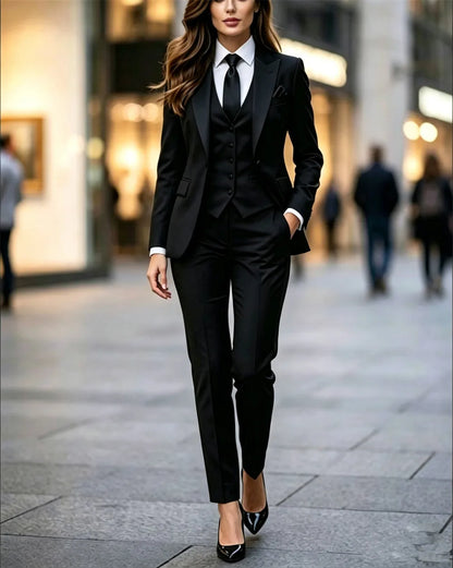 New Women's Tuxedo 3-Piece Elegant Slim Fit Women's Suits Formal Party Wear Outfits (Blazer+Vest+Pants)