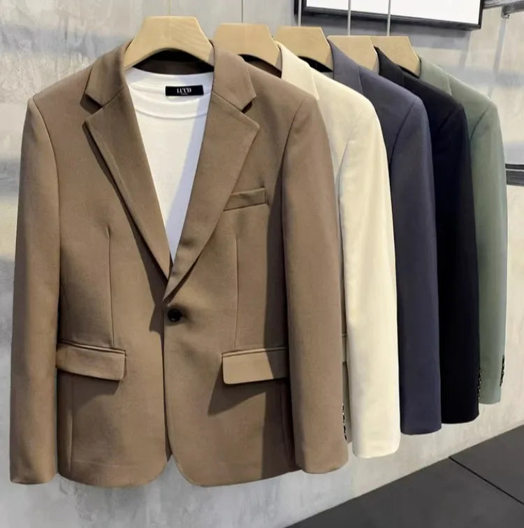 Men's Loose HK Style Plaid Blazer Wrinkle-Free Spring Autumn Casual Jacket