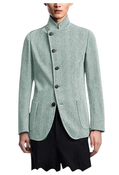 Men's Herringbone Tweed Blazer Stand Collar Slim Fit Business Casual Suit Jacket Spring Daily Commute Lightweight Sport Coat