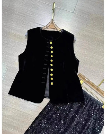 2025 Autumn Winter Chinese Style Velvet Vest Jacket Women's Sleeveless Coat Versatile Slim Lady Retro Waistcoat Outwear