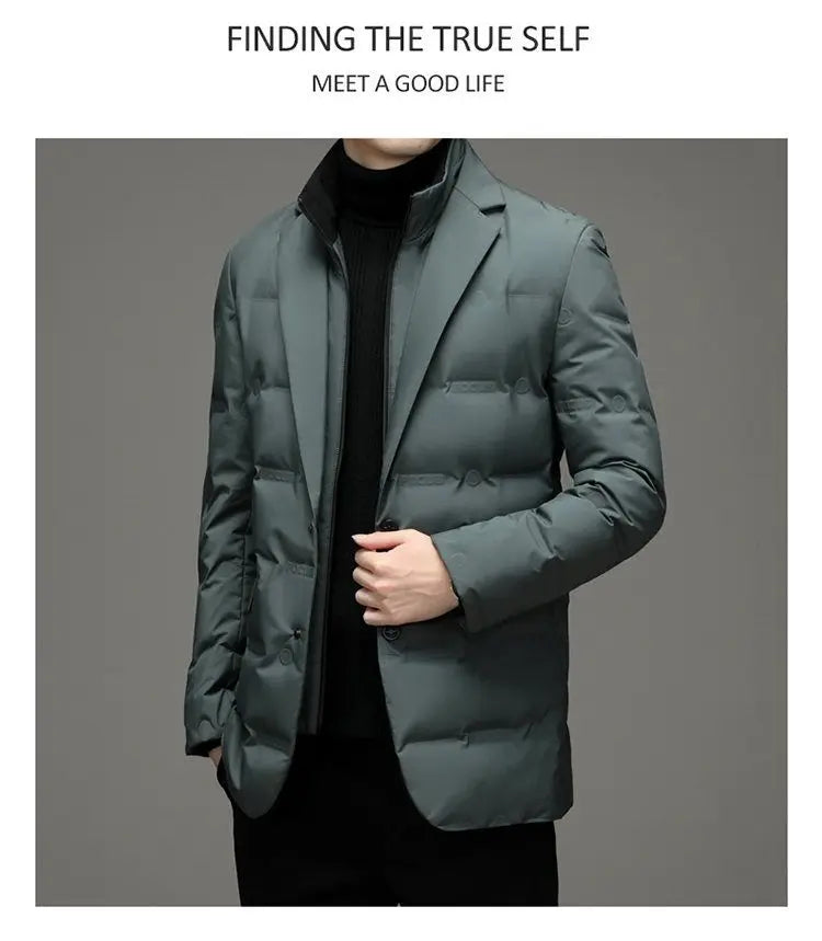 High Quality Men's Handsome down Jacket with Scarf Collar M-6XL Big Plus Size for Middle-Aged Dad Fashionable Outerwear