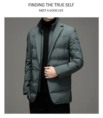 High Quality Men's Handsome down Jacket with Scarf Collar M-6XL Big Plus Size for Middle-Aged Dad Fashionable Outerwear