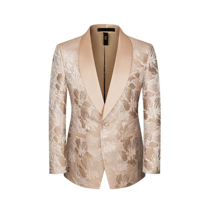 Men Suit 3 Pieces Khaki Floral Pattern Single Button With Lapel For Wedding Banquet Birthday Business Work Jacket Vest Pants