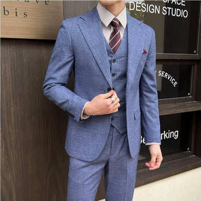 ( Jacket + Vest + Pants ) 2024 New Luxury Men High-end Suit Formal Groom Wedding Tuxedo Mens Work Party Slim Fit Suit 3 Piece