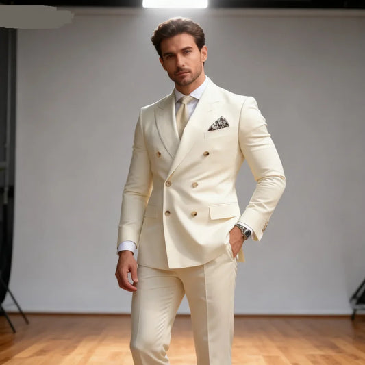 Men's Double Breasted Slim Fit Formal Suit – Peak Lapel Wedding & Groomsmen Suit